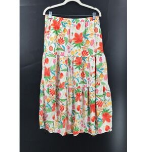 c&c California tiered floral skirt oranges linen blend resort boho dopamine M